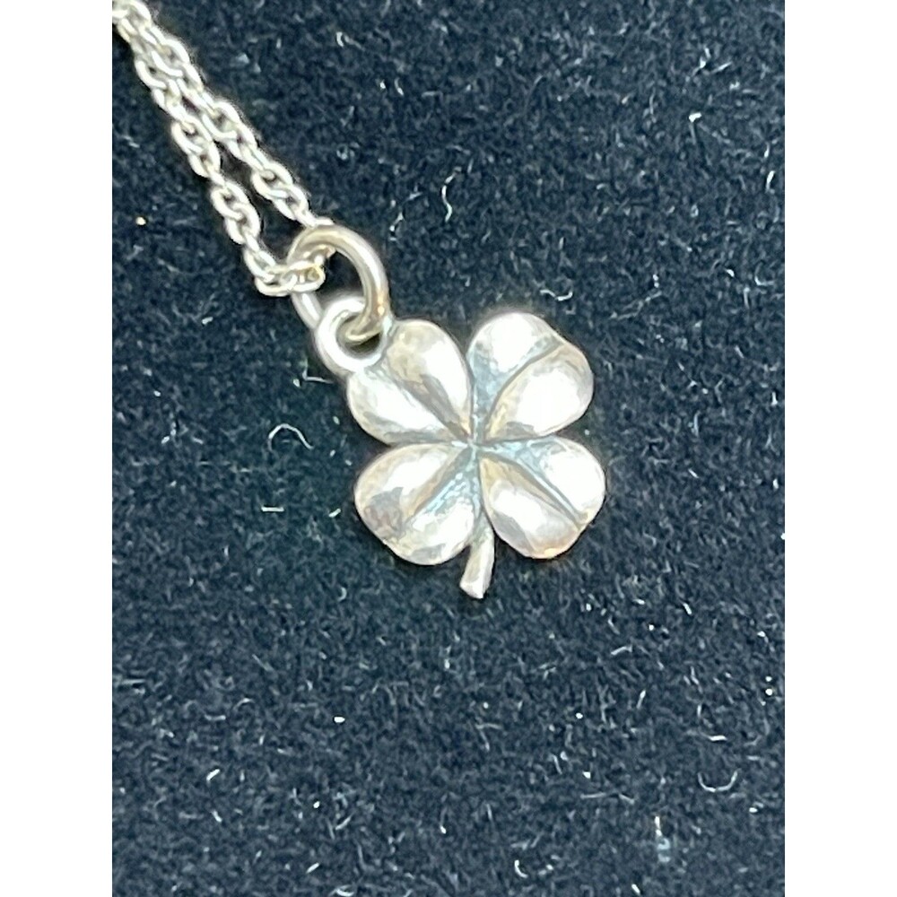 925 Silver Four Leaf Shamrock Pendant Necklace 16" Dainty Lucky Charm R Tag - Picture 4 of 7